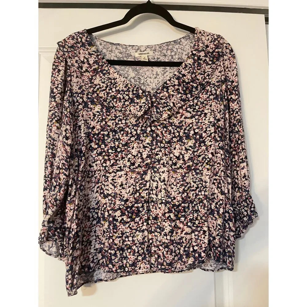 Goodthreads Floral Print Long Sleeve Blouse Romantic Boho Chic Top Size M